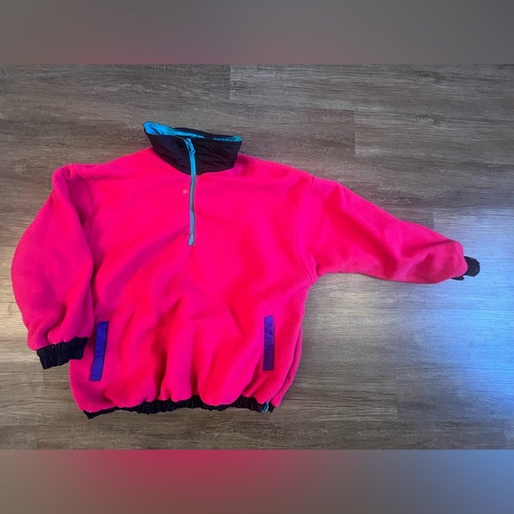 Colorblock Pullover Neon Pink Anorak Fleece Lined Snap Jacket Large Retro G4‎ - Picture 5 of 14